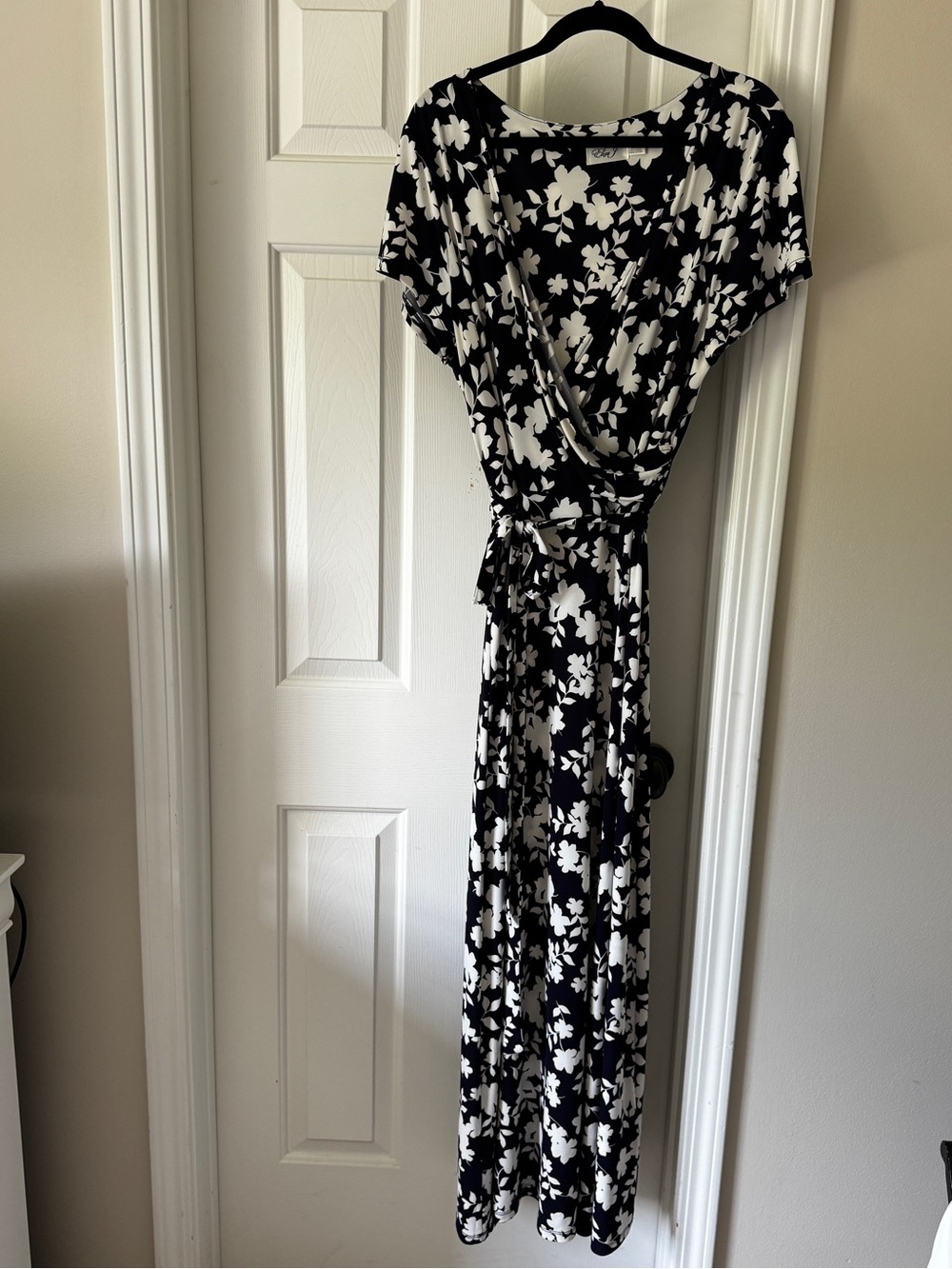 Navy and White Floral Wrap Maxi Dress